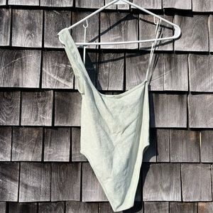 Zara NWT green one shoulder stretch Terry body suit x small